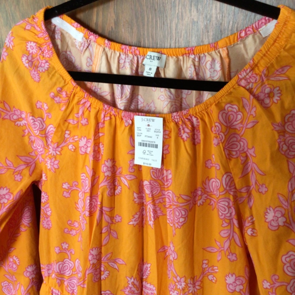 J Crew Tiered Fit and Flare Dress in Bright Orange/Pink Floral sz 8 NWT - Picture 6 of 8